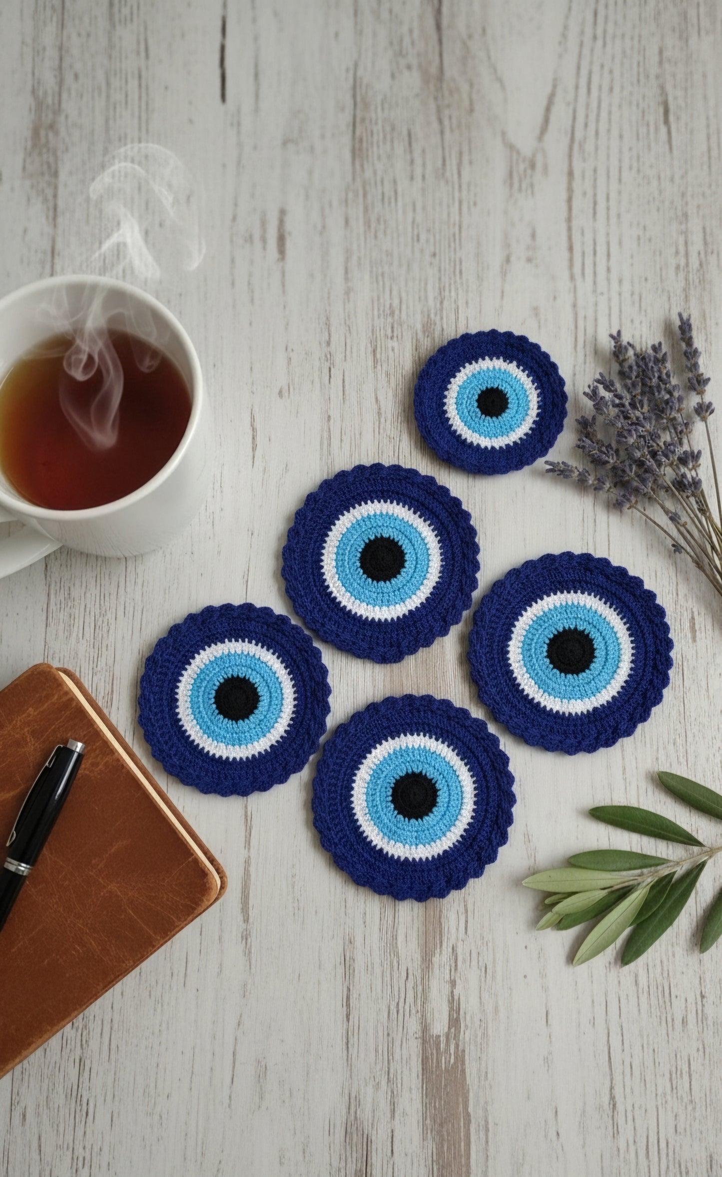 Evil Eye Crochet Coaster โ Handmade with Positivity & Style ๐๐งฟ