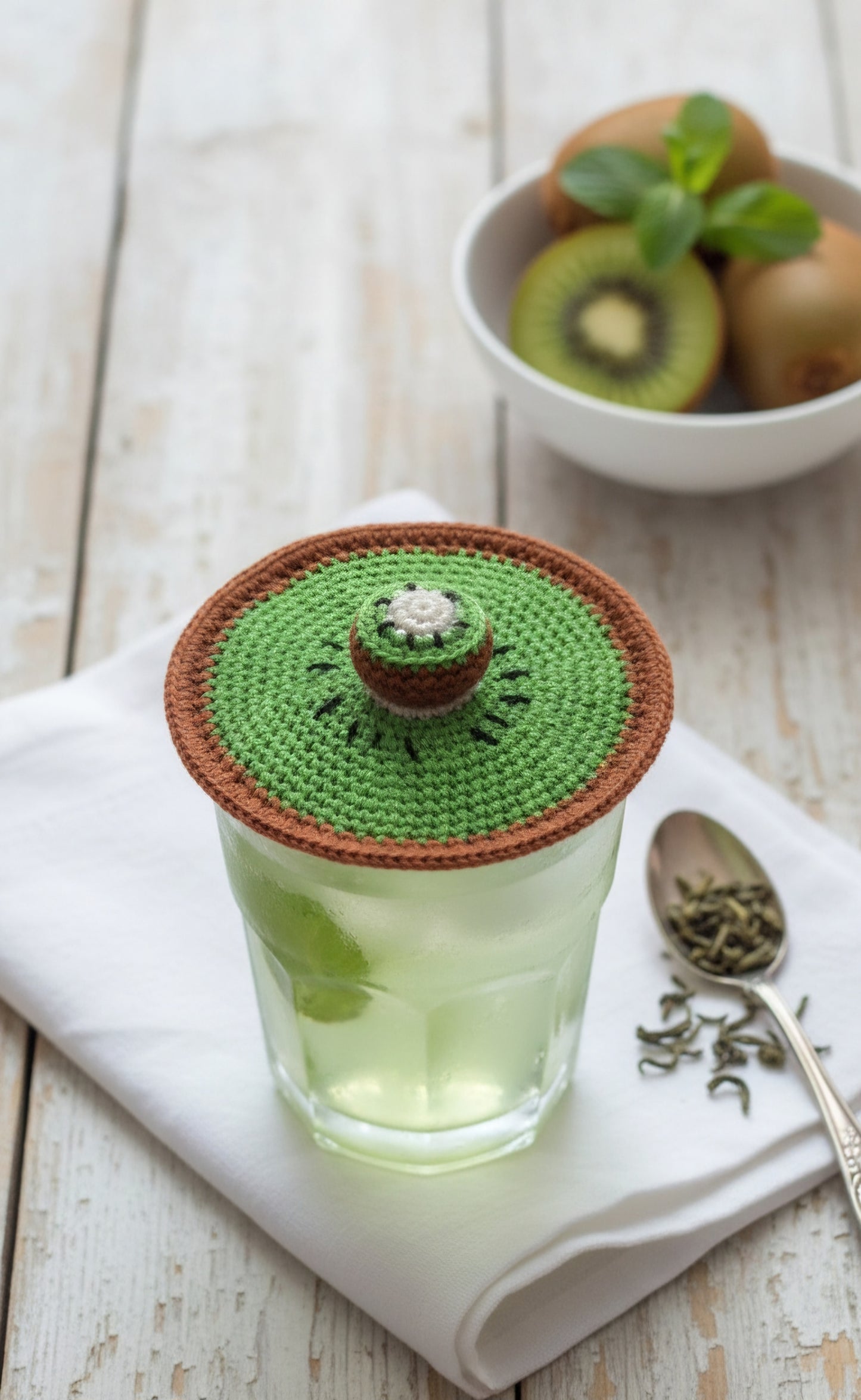 Kiwi Crochet Glass Lids β Handcrafted Freshness for Every Sip π₯