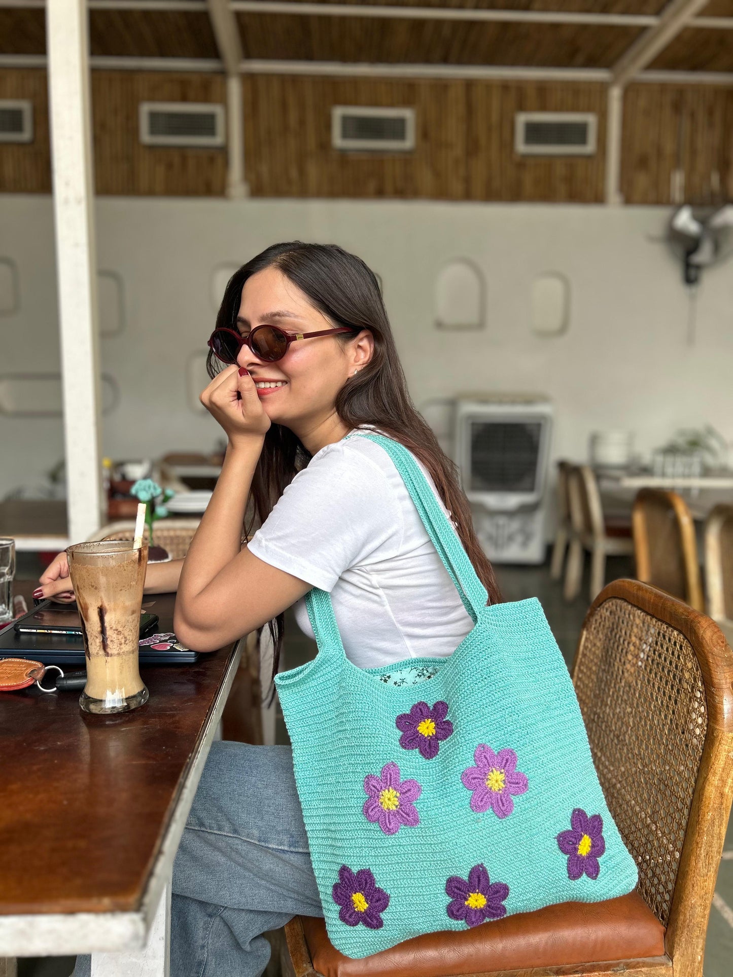 Handmade Crochet Tote Bag – Multicolor Double-Sided Design (Medium)