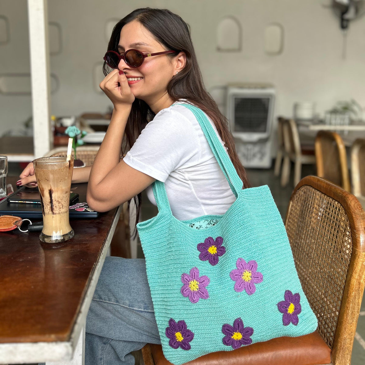 Handmade Crochet Tote Bag – Multicolor Double-Sided Design (Medium)