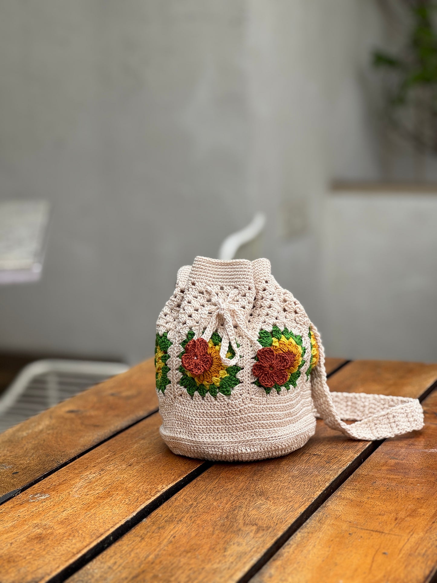 Potli – Off White Crochet Bag with Sunflower Design