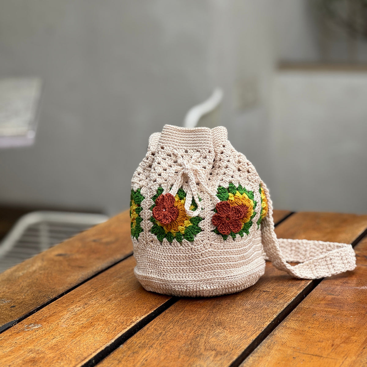 Potli – Off White Crochet Bag with Sunflower Design