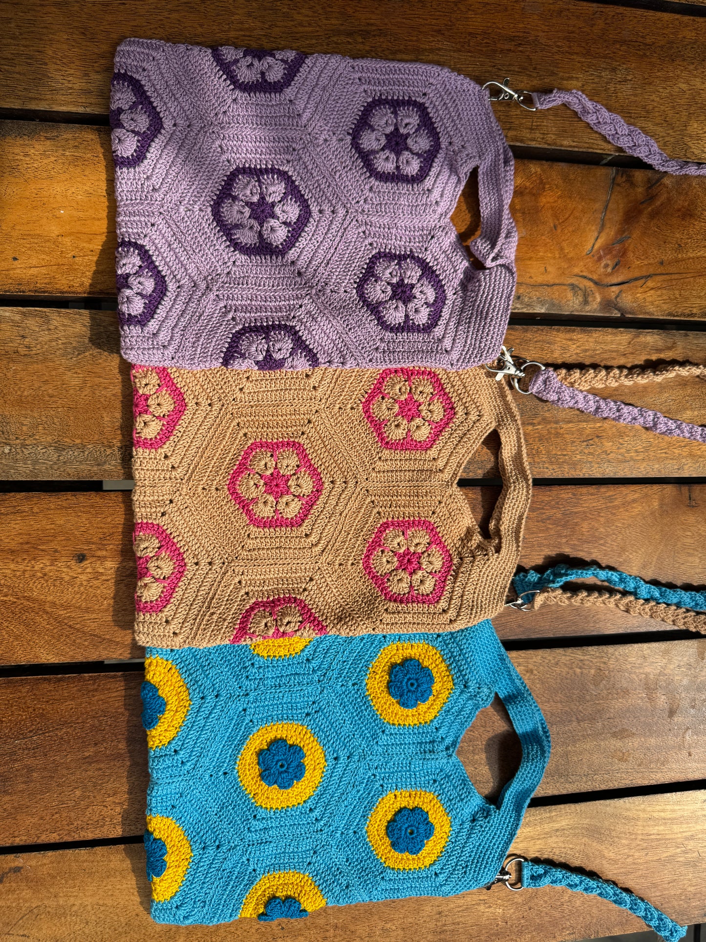 Handmade Crochet Sling Bag with Floral Pattern