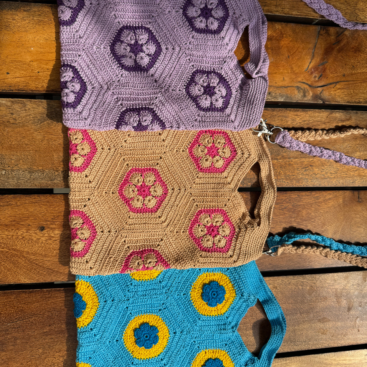 Handmade Crochet Sling Bag with Floral Pattern