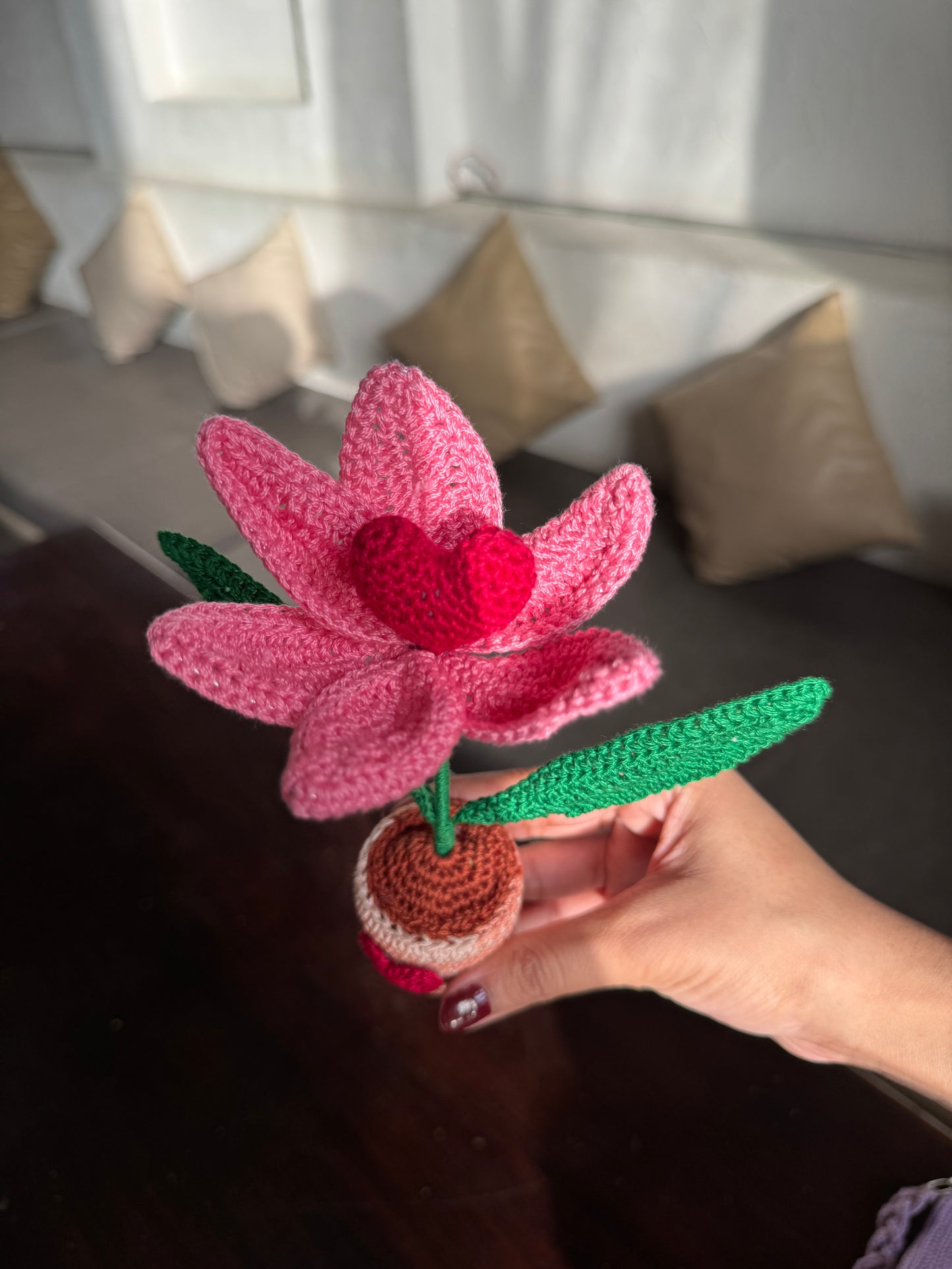 Lily With Heart Flower Pot – Handmade Crochet