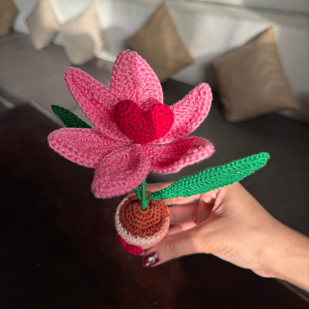 Lily With Heart Flower Pot – Handmade Crochet