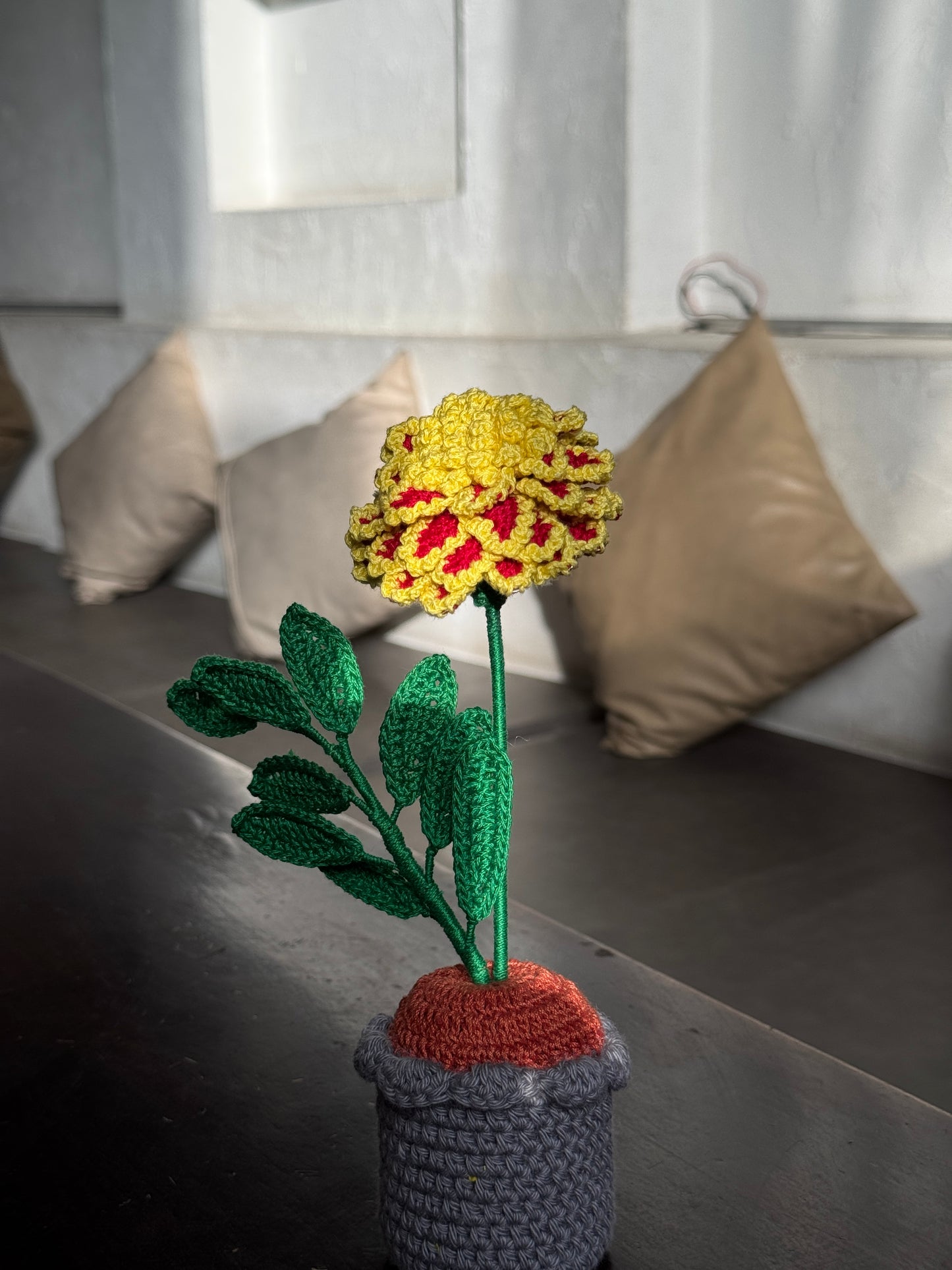 English Marigold Small Flower Pot – Handmade Crochet