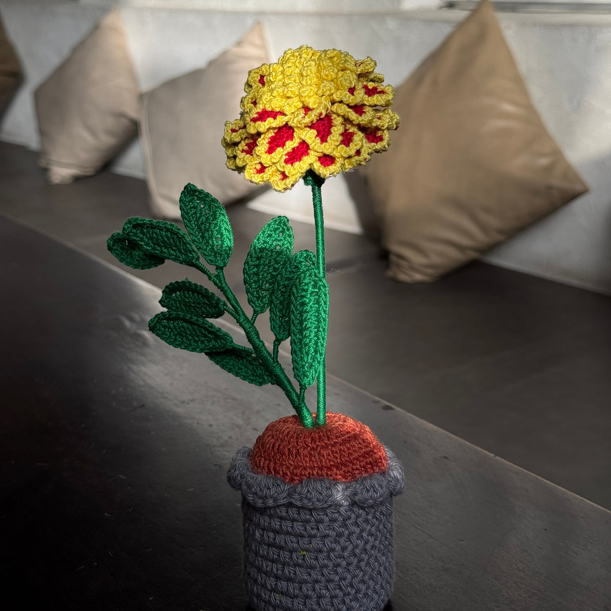 English Marigold Small Flower Pot – Handmade Crochet