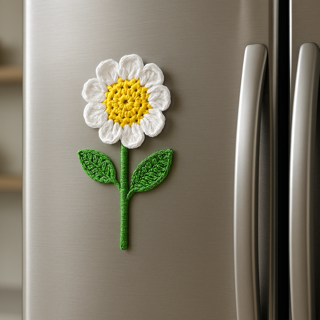 Blooming Daisy Crochet Fridge Magnet - Nature-Inspired Charm for Your Fridge 🌼