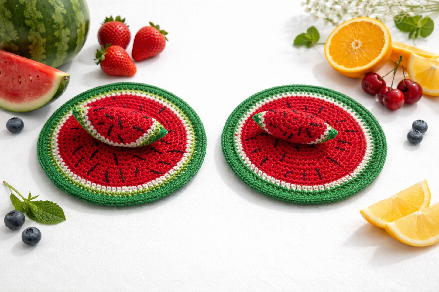 Crochet Watermelon Glass Lids โ Add a Splash of Summer to Every Sip ๐