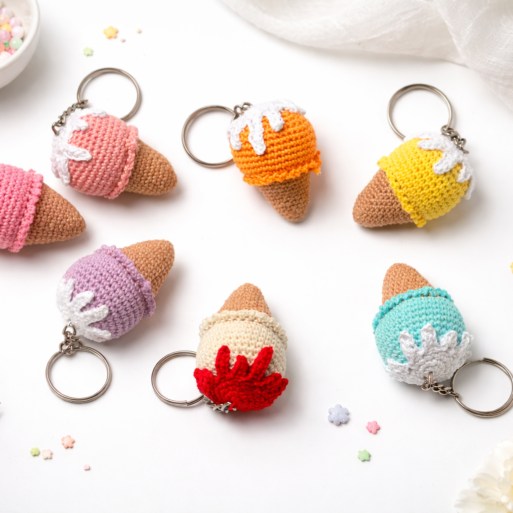 Crochet Ice Cream Keychain | Handmade Dessert Charm 🍦