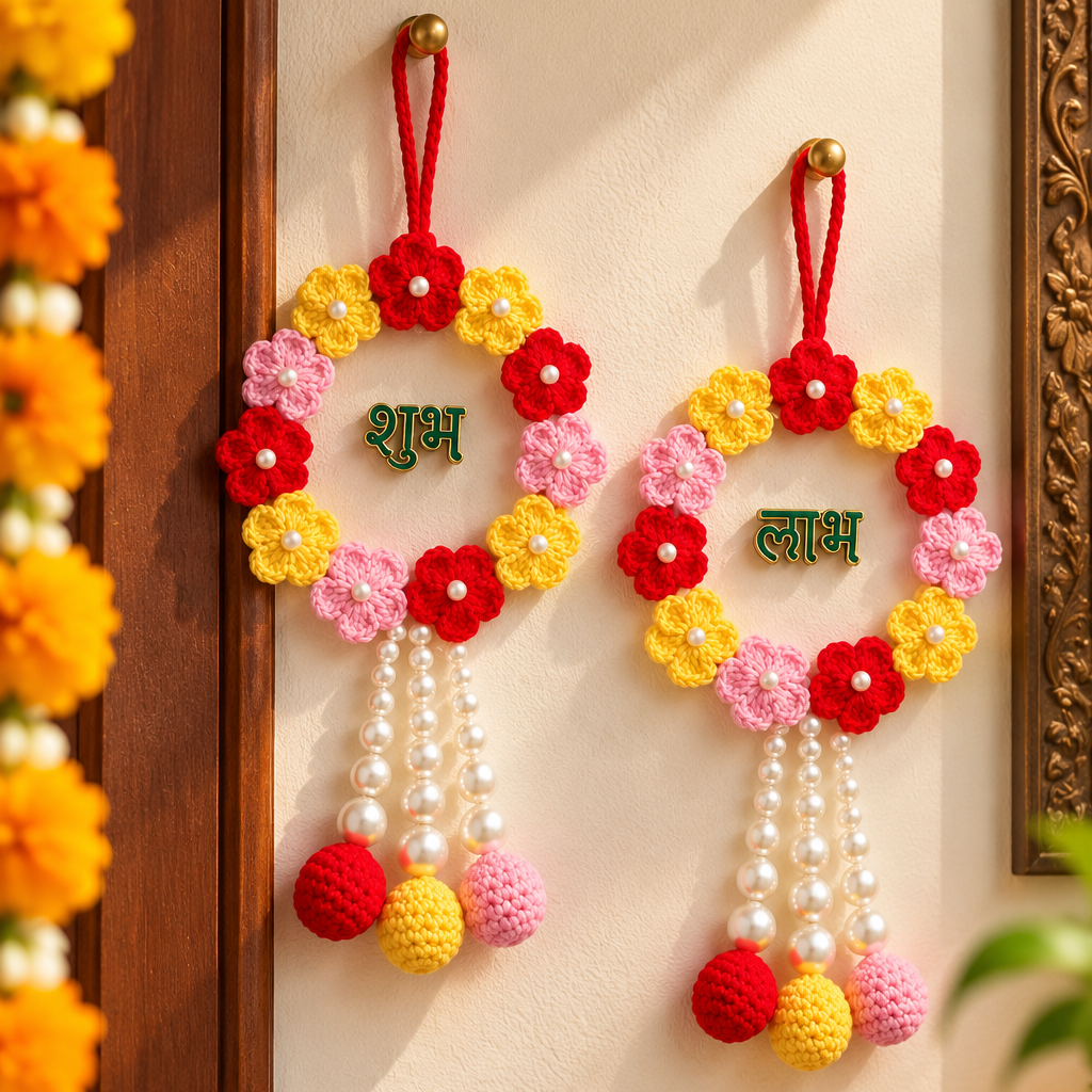 Shubh Laabh – Handmade Crochet Wall Hanging Pair