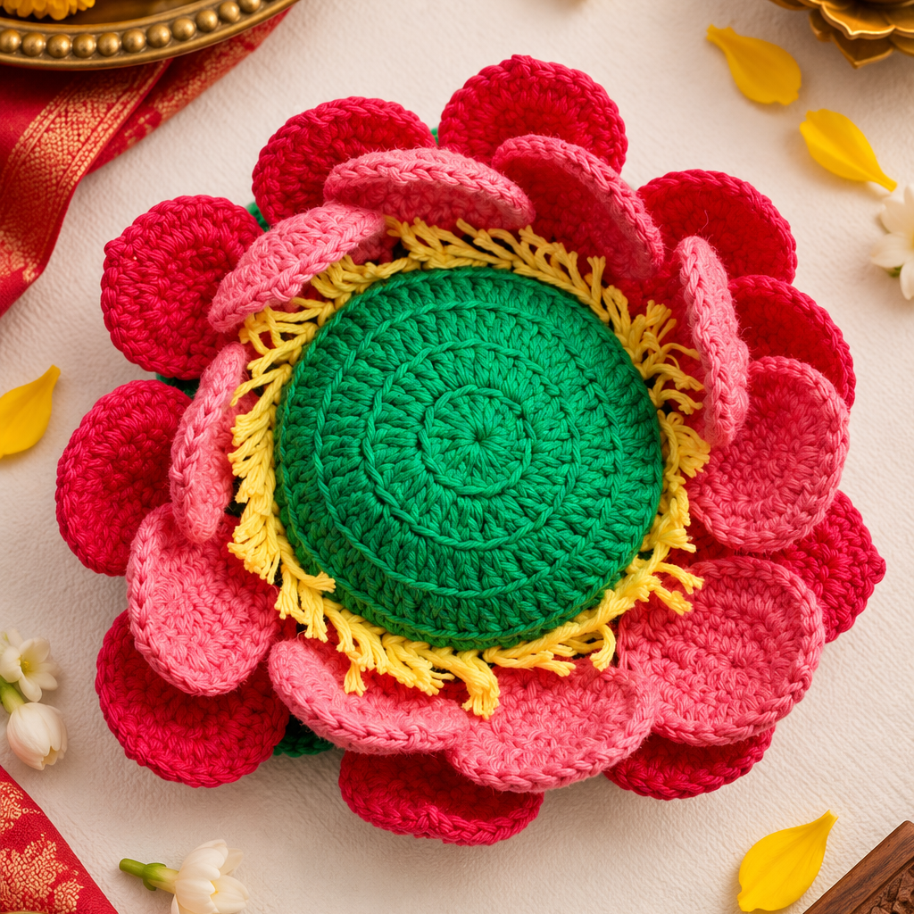 Divine Bloom – Handmade Crochet Lotus Aasan