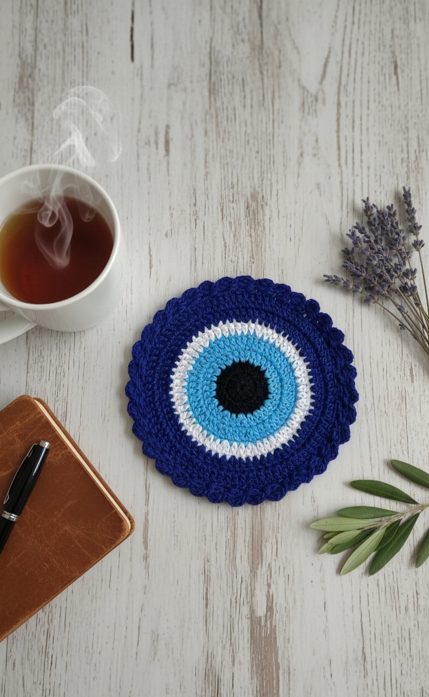 Evil Eye Crochet Coaster – Handmade with Positivity & Style 💙🧿