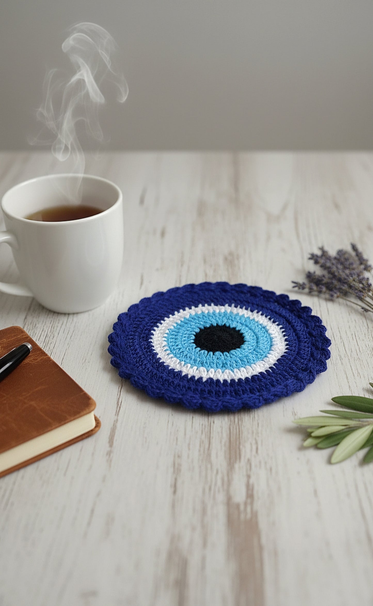 Evil Eye Crochet Coaster – Handmade with Positivity & Style 💙🧿