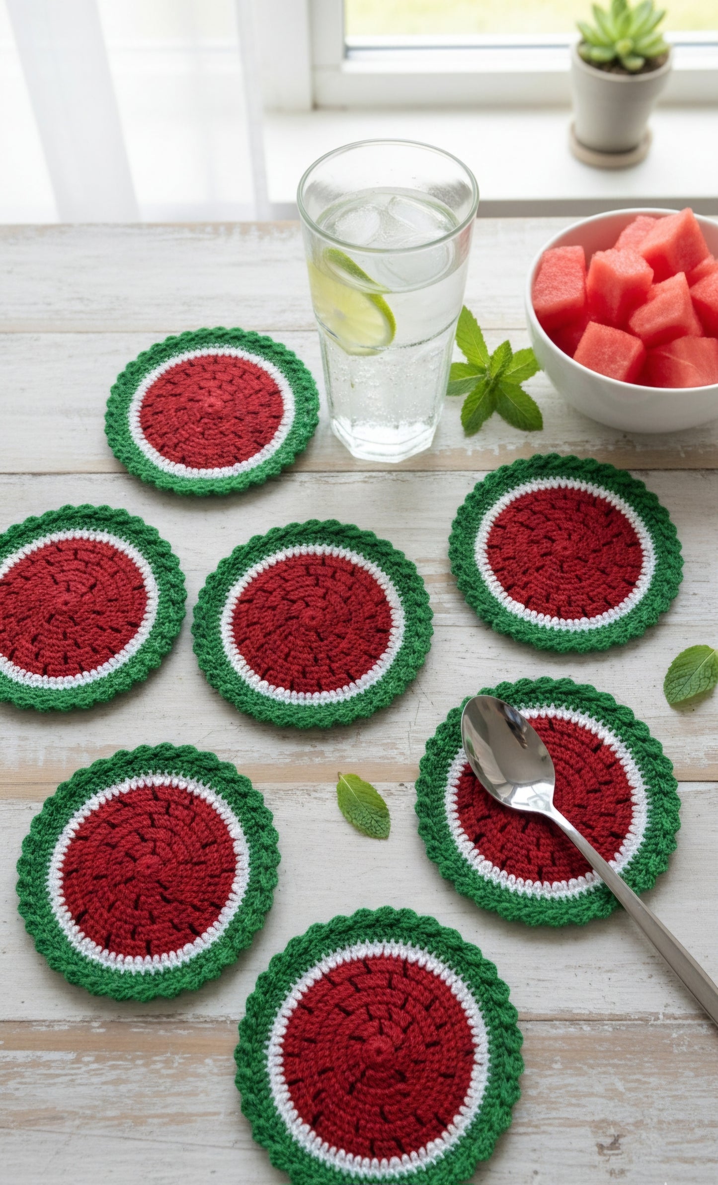 Watermelon Crochet Coasters – A Refreshing Touch for Your Table