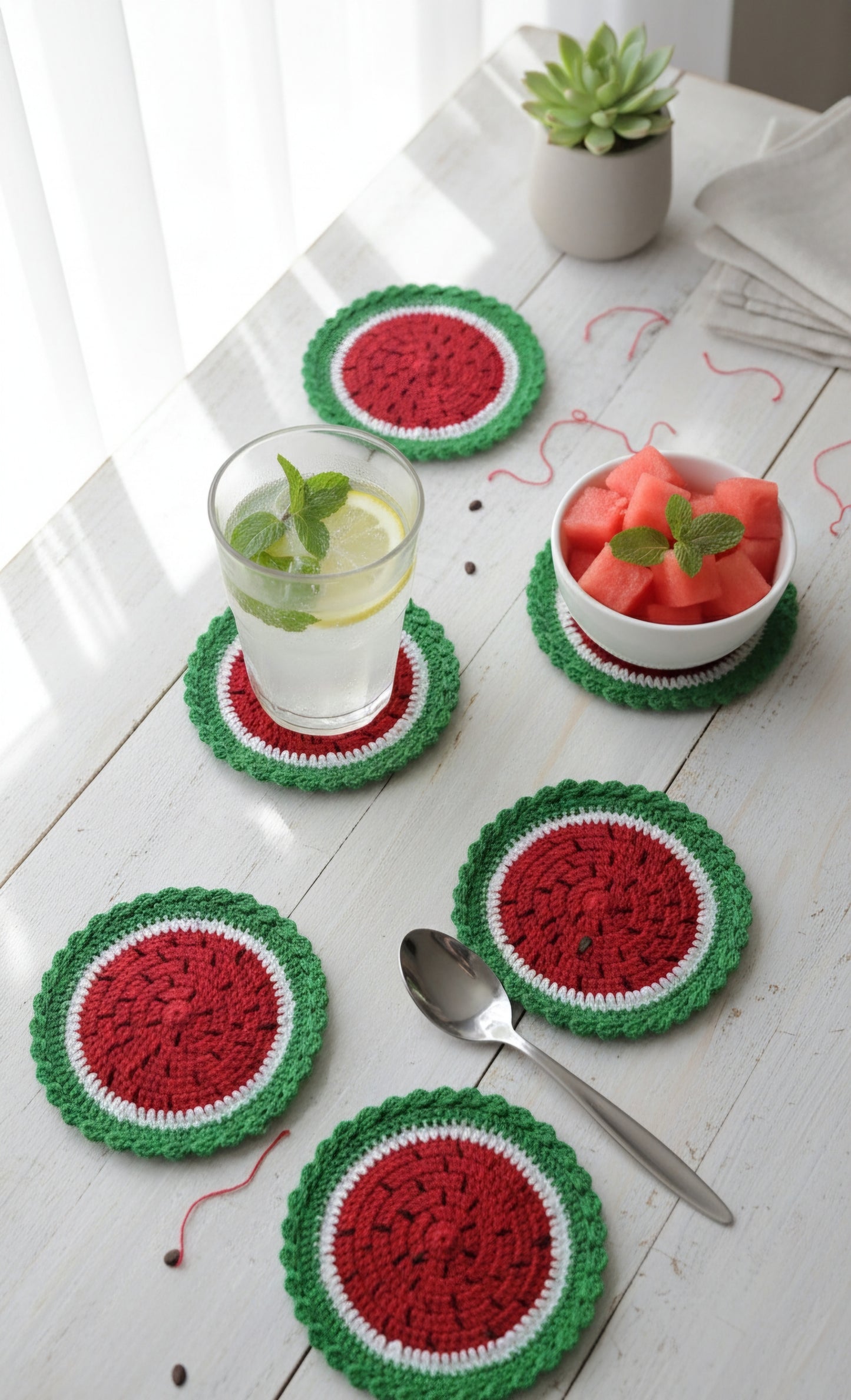 Watermelon Crochet Coasters – A Refreshing Touch for Your Table