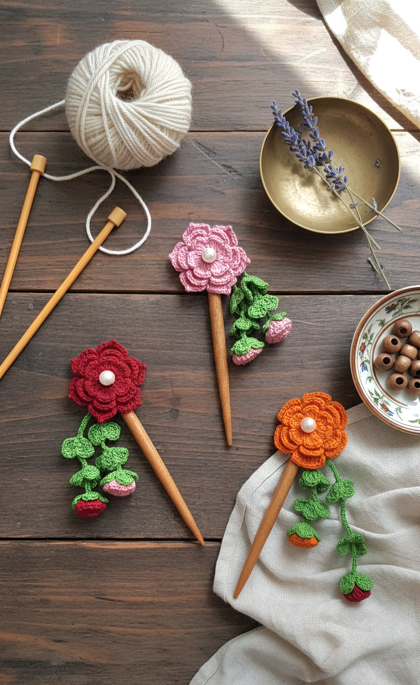 🌸 Crochet Flower Bun Stick – Graceful, Simple, and Unique