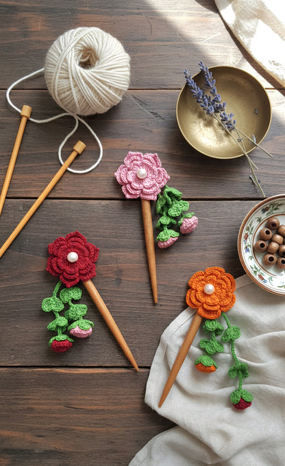 🌸 Crochet Flower Bun Stick – Graceful, Simple, and Unique