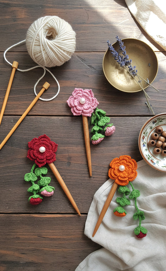 🌸 Crochet Flower Bun Stick – Graceful, Simple, and Unique