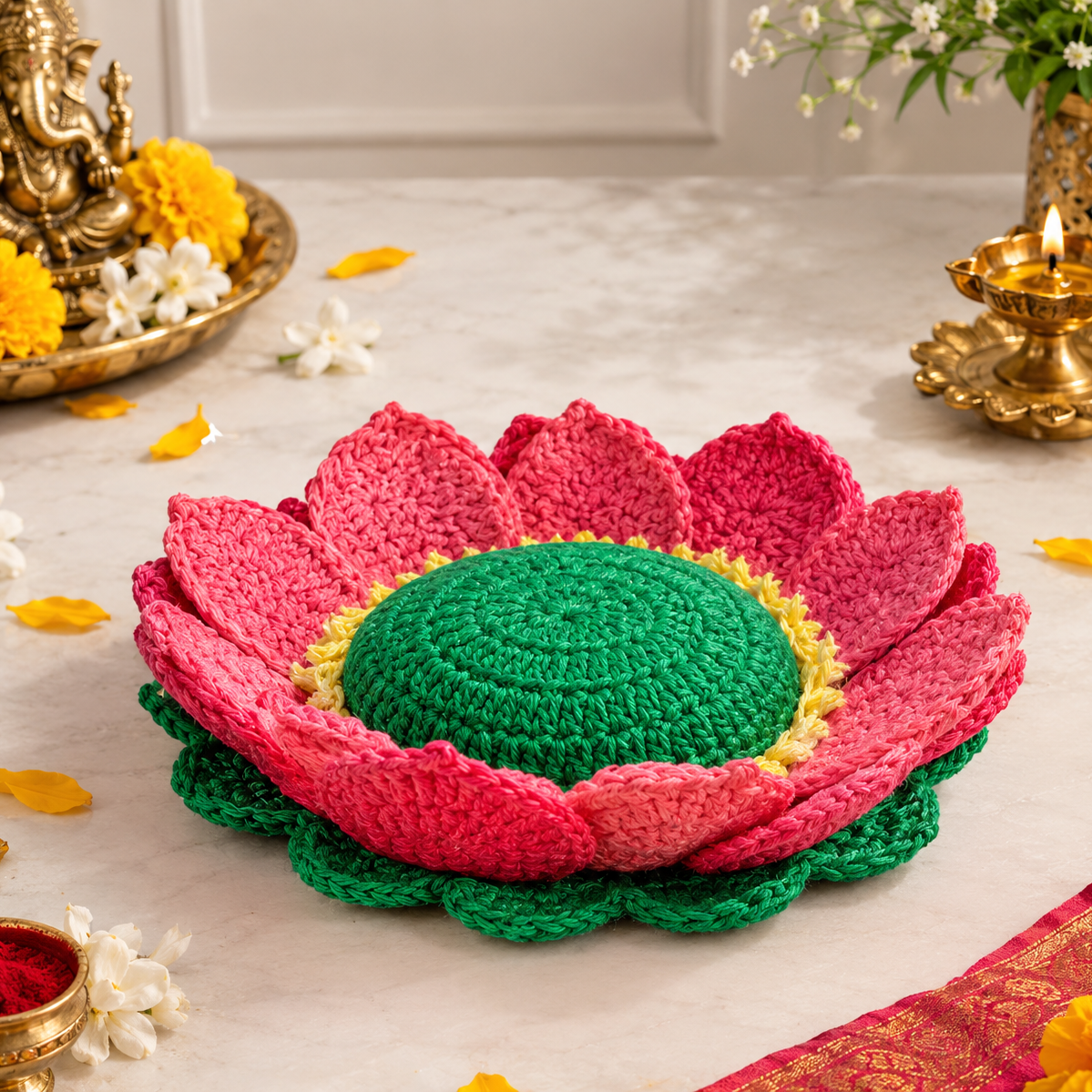 Divine Bloom – Handmade Crochet Lotus Aasan