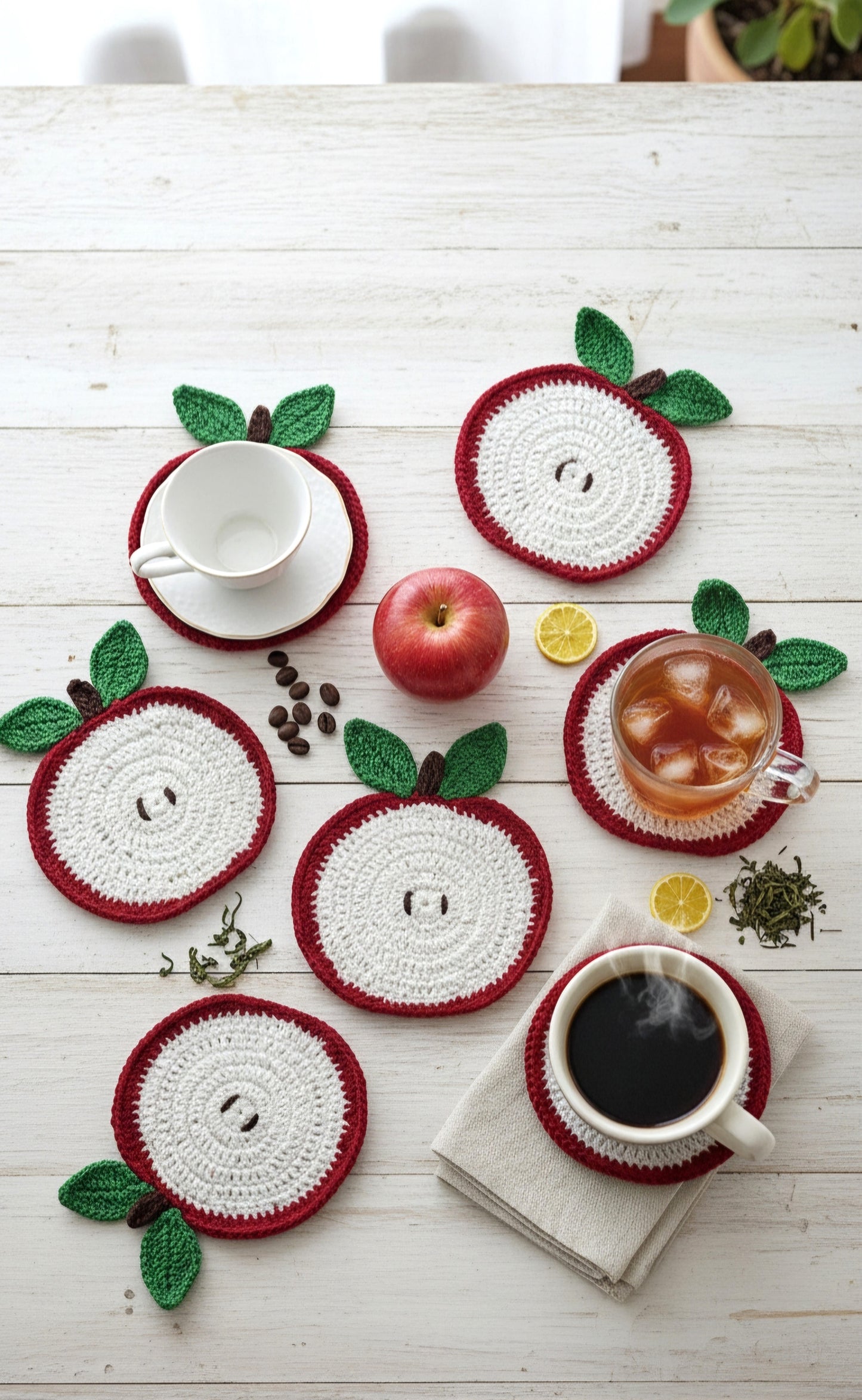 Apple Crochet Coasters – Handcrafted Freshness for Your Table 🍎