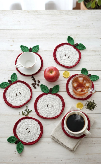 Apple Crochet Coasters – Handcrafted Freshness for Your Table 🍎