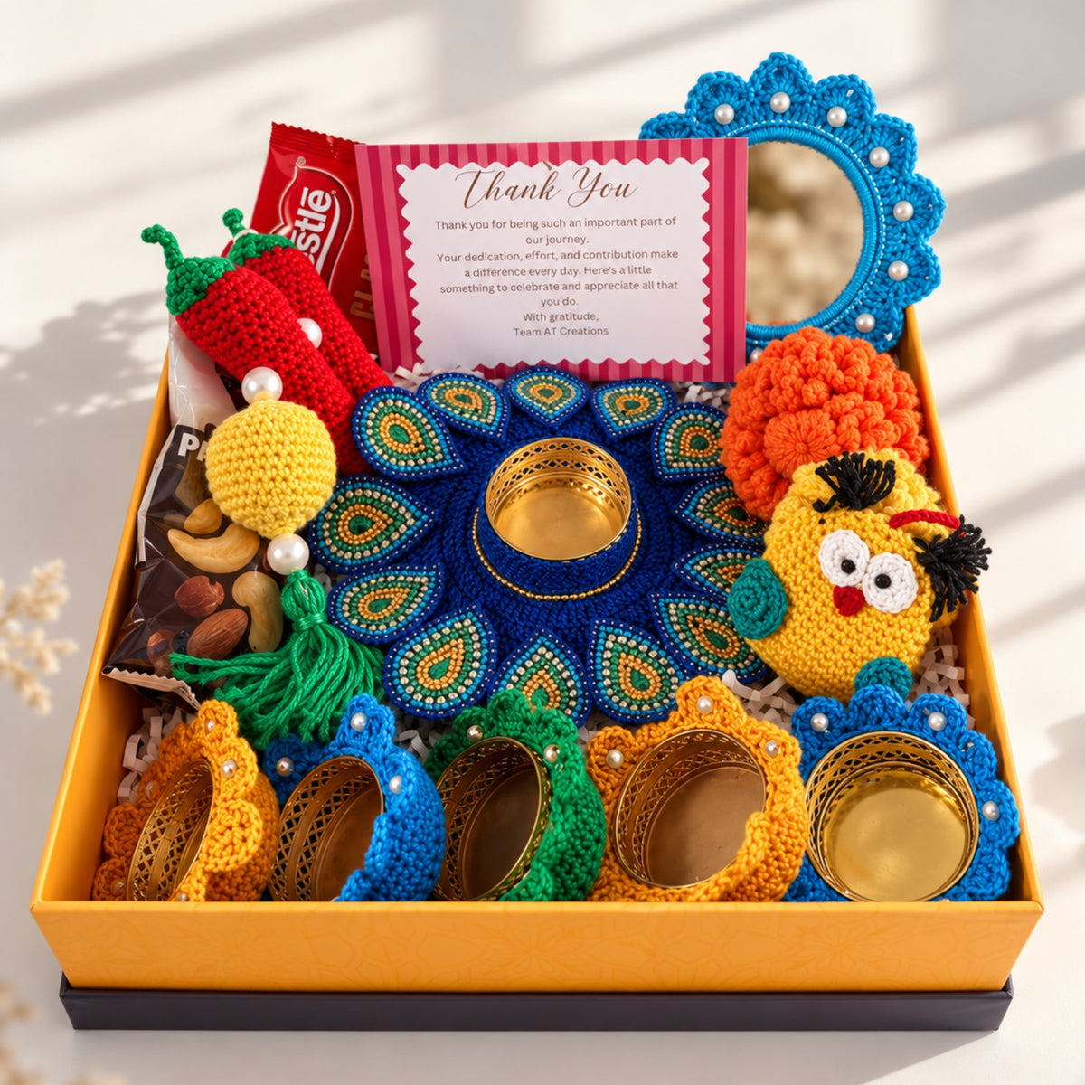 Peacock Royale | Handmade Crochet Diwali Gift Hamper