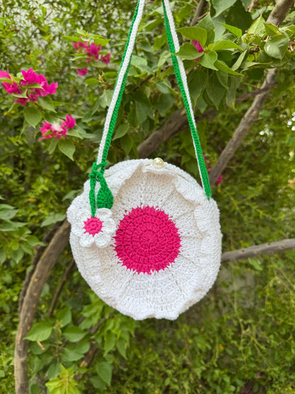Daisy Flower Small Sling Bag – White