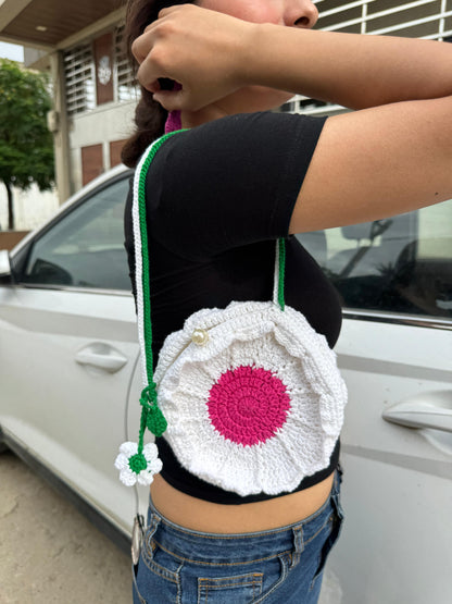 Daisy Flower Small Sling Bag – White
