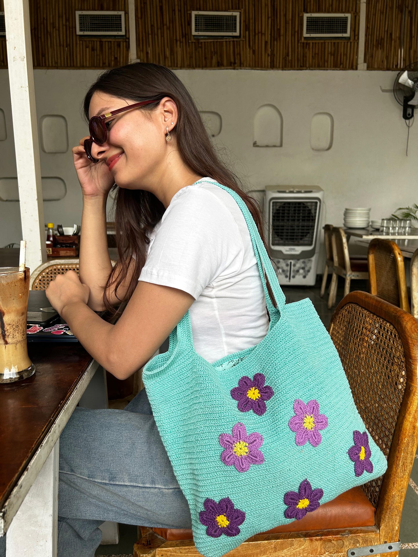 Handmade Crochet Tote Bag – Multicolor Double-Sided Design (Medium)