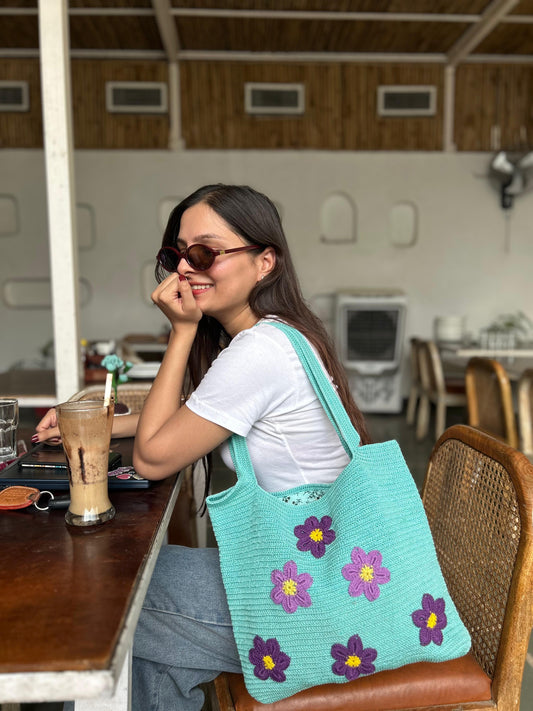 Handmade Crochet Tote Bag – Multicolor Double-Sided Design (Medium)