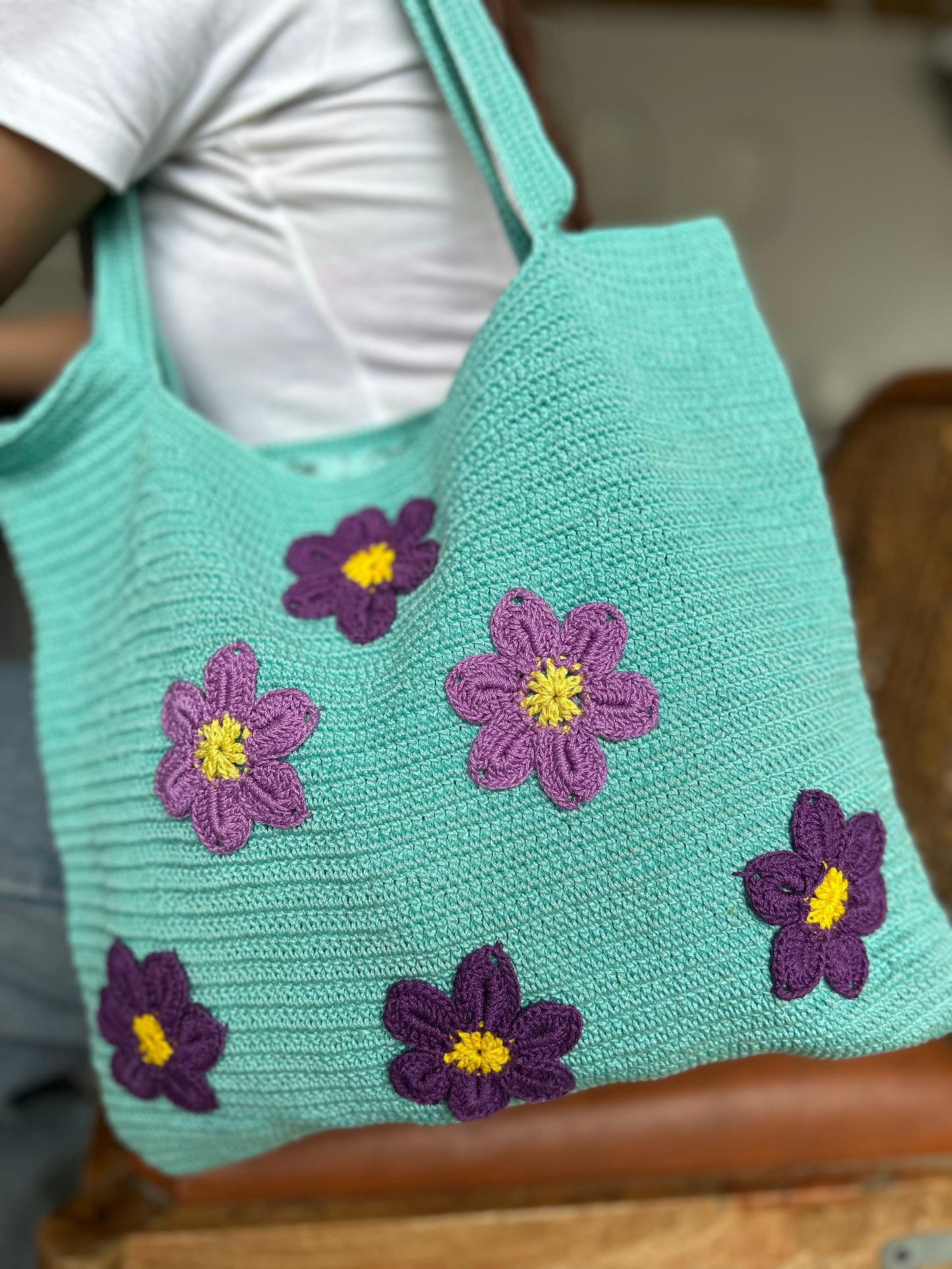 Handmade Crochet Tote Bag – Multicolor Double-Sided Design (Medium)