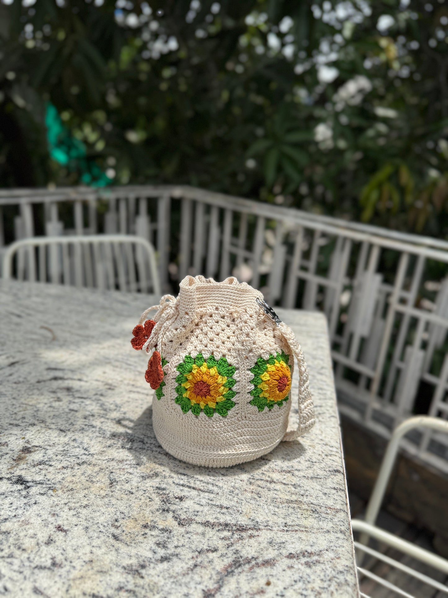 Potli – Off White Crochet Bag with Sunflower Design