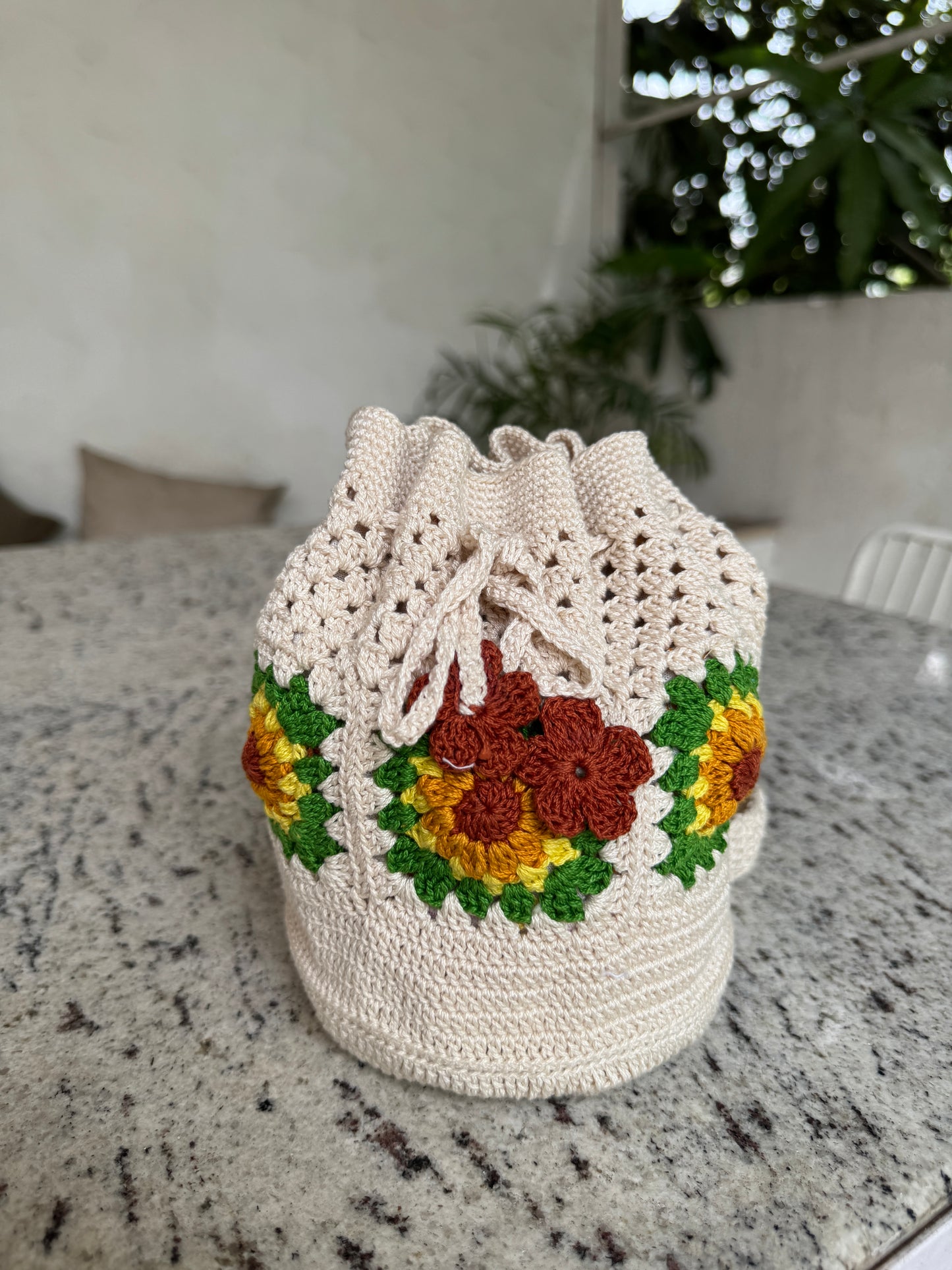 Potli – Off White Crochet Bag with Sunflower Design