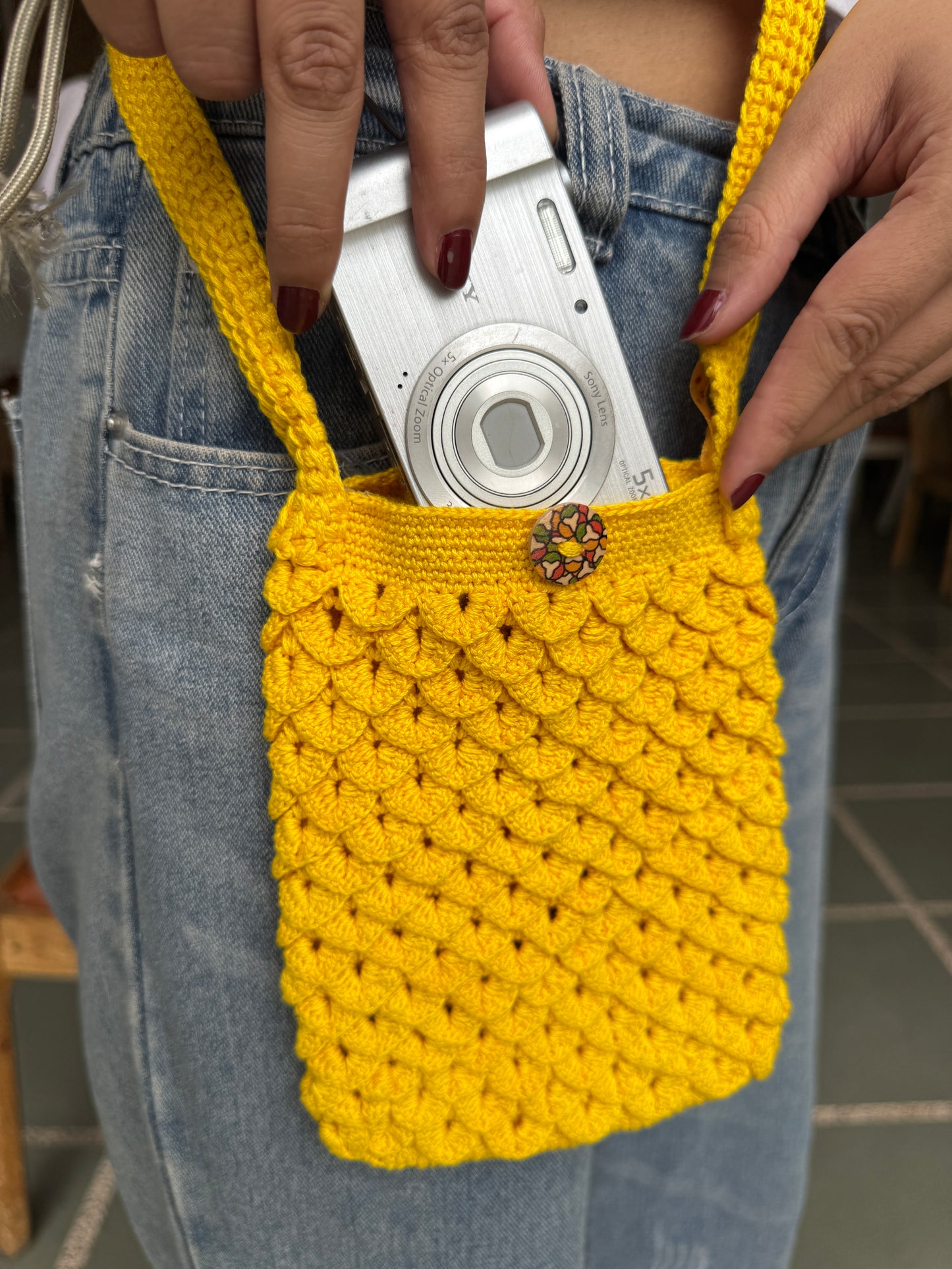 Handcrafted Crochet Sling Bag – Crocodile Stitch