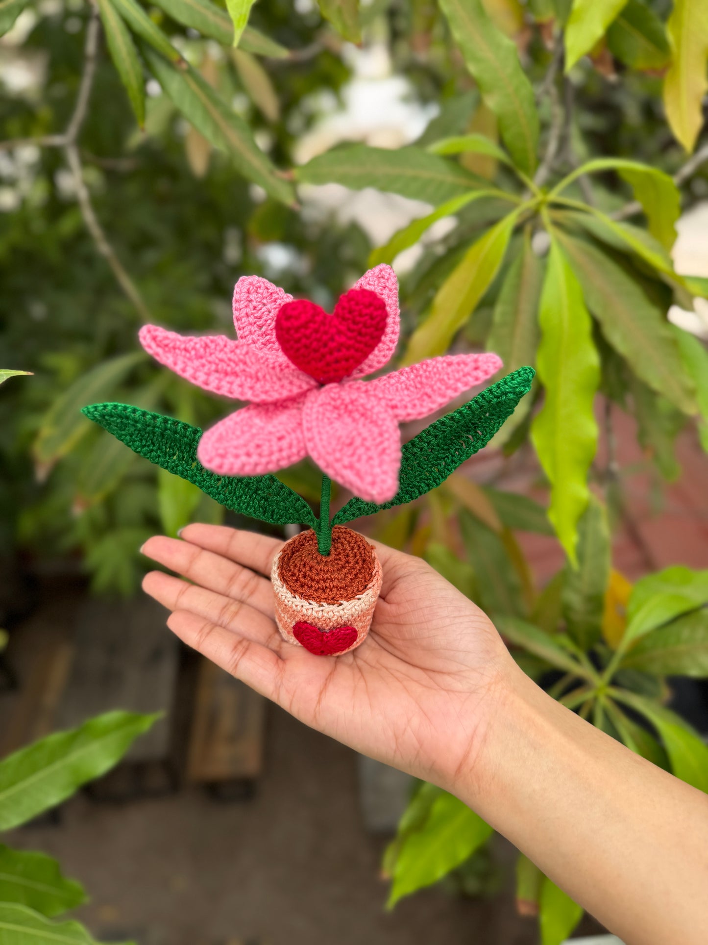 Lily With Heart Flower Pot – Handmade Crochet