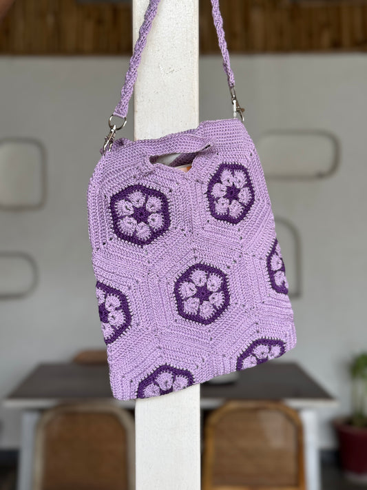 Handmade Crochet Sling Bag with Floral Pattern