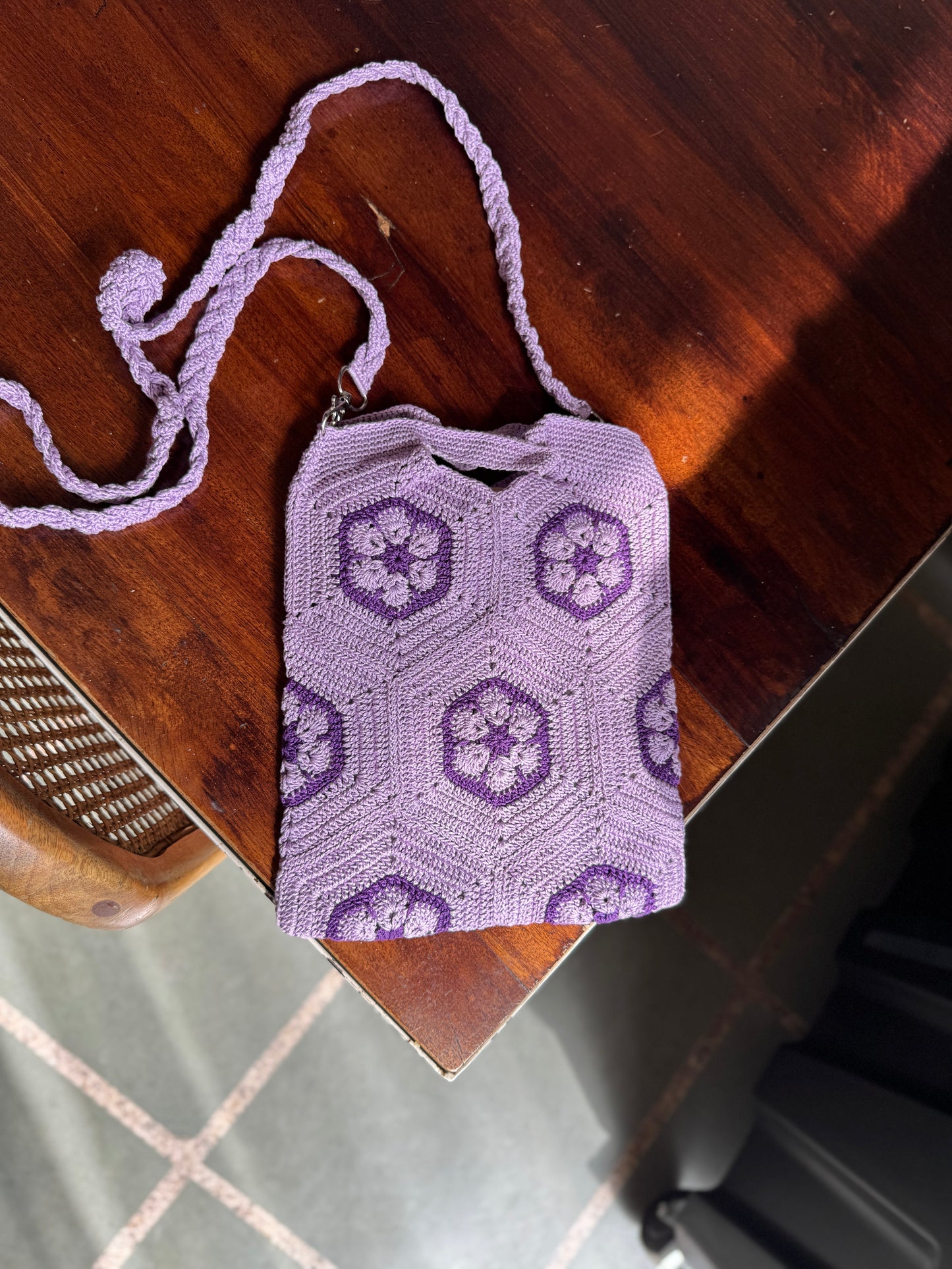 Handmade Crochet Sling Bag with Floral Pattern