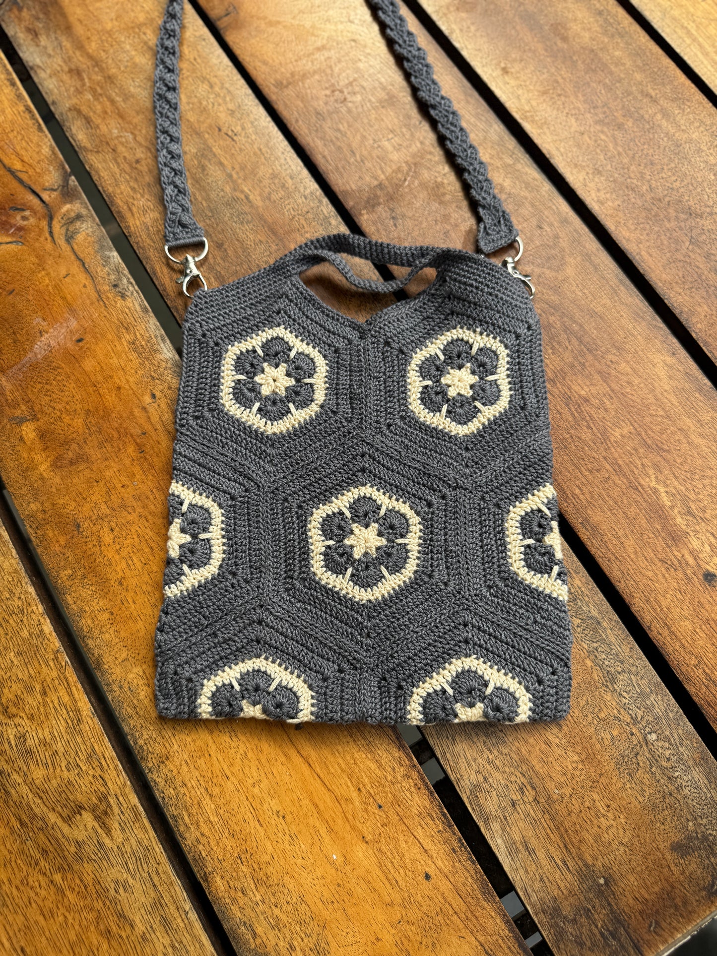 Handmade Crochet Sling Bag with Floral Pattern