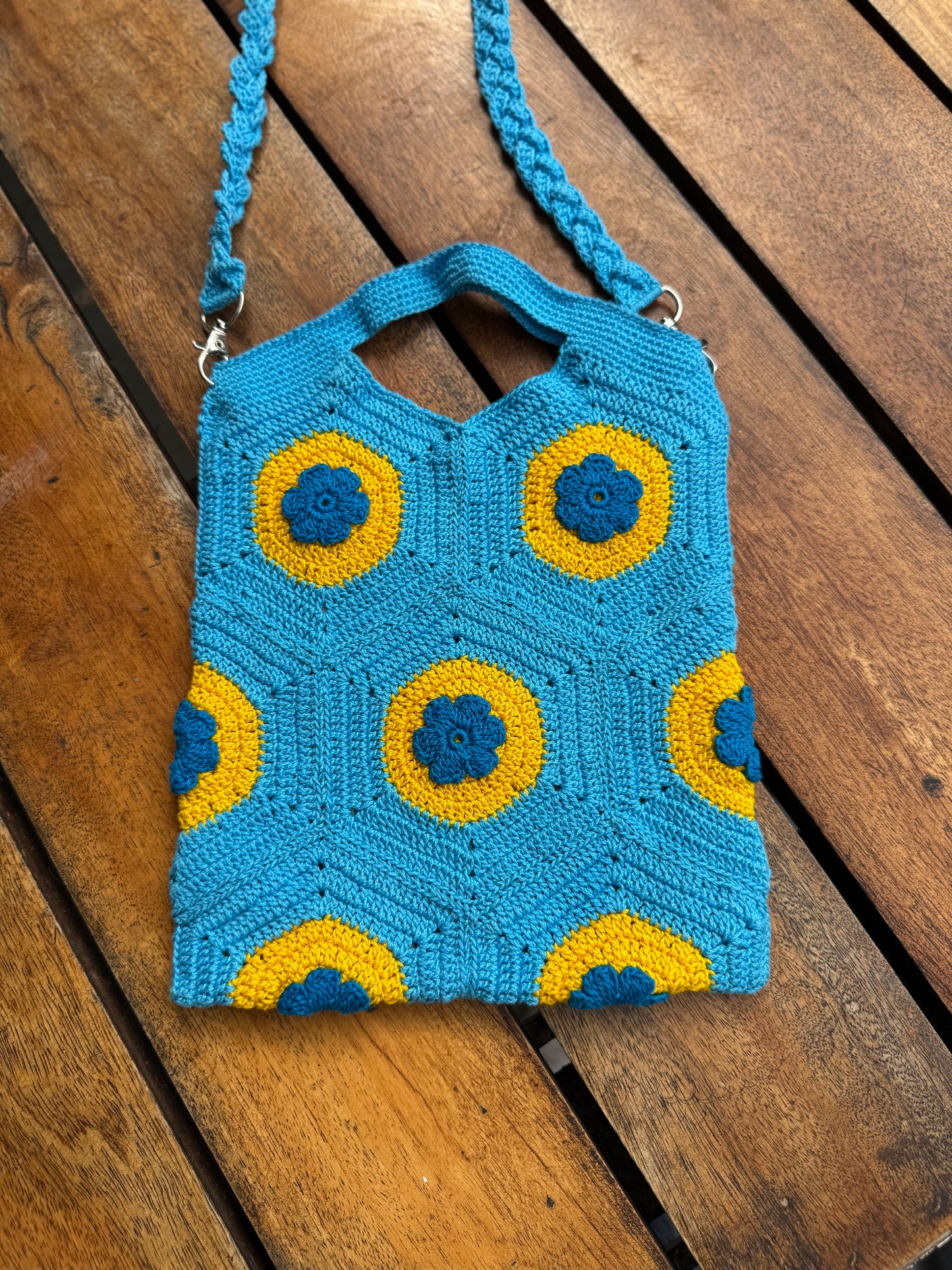 Handmade Crochet Sling Bag with Floral Pattern