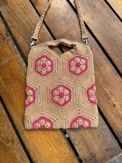 Handmade Crochet Sling Bag with Floral Pattern