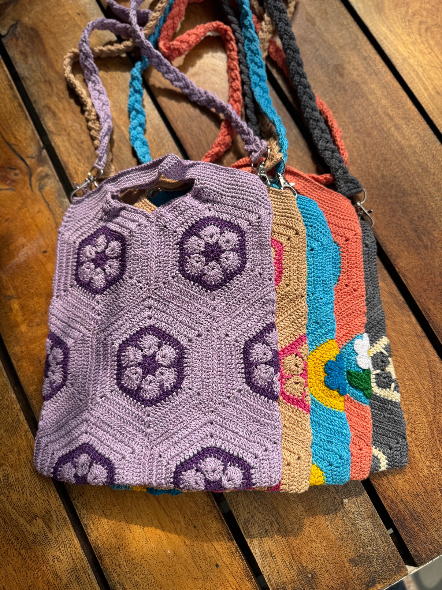 Handmade Crochet Sling Bag with Floral Pattern