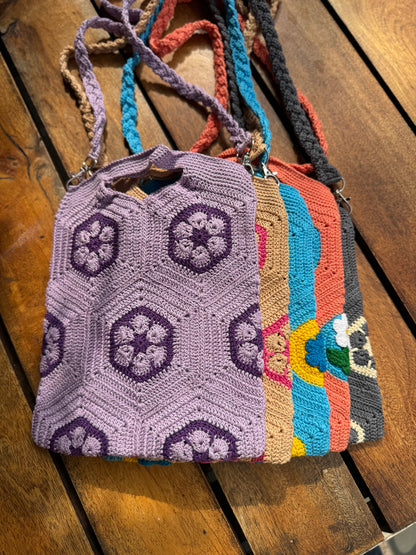 Handmade Crochet Sling Bag with Floral Pattern