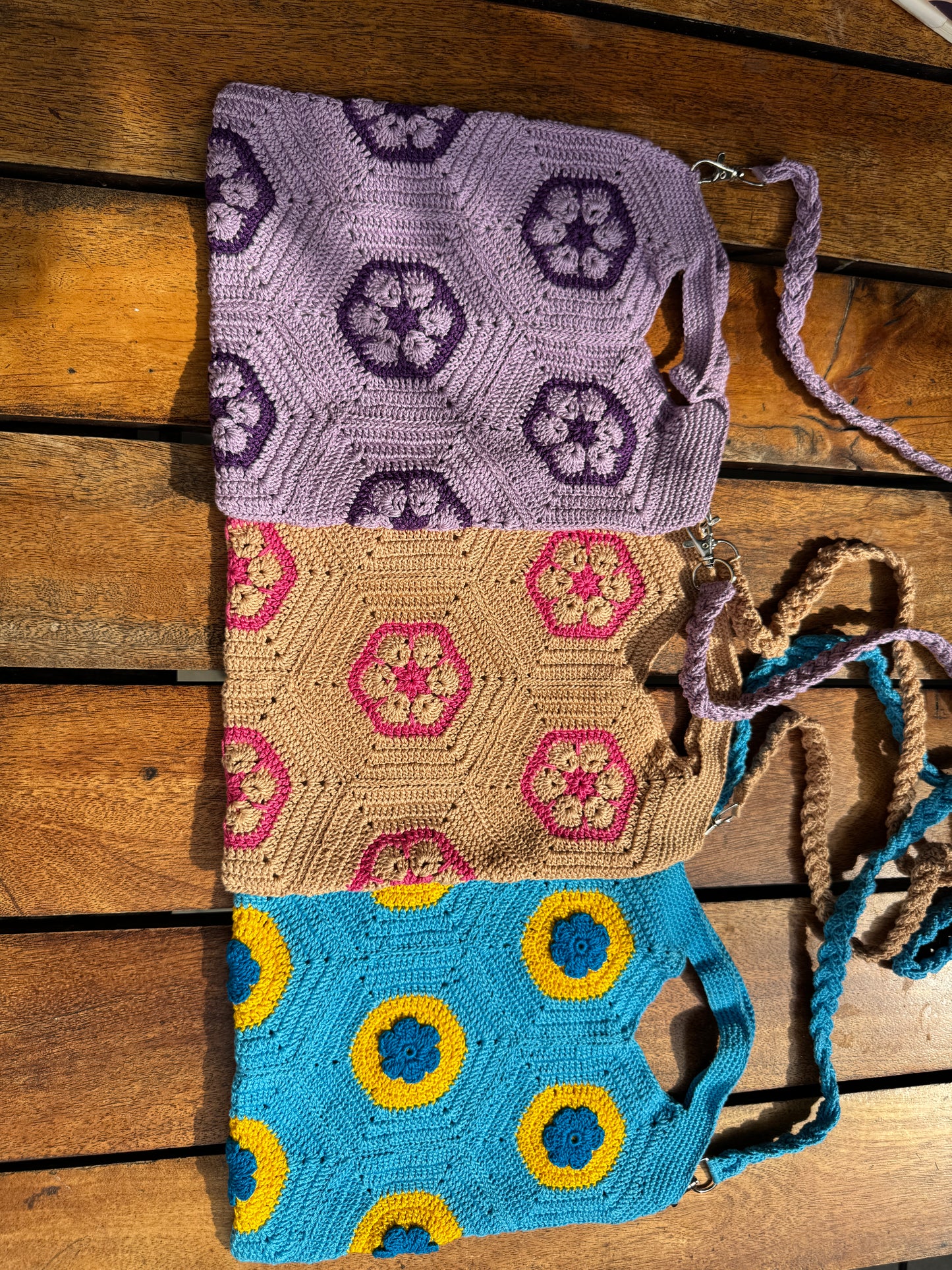 Handmade Crochet Sling Bag with Floral Pattern