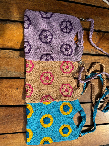 Handmade Crochet Sling Bag with Floral Pattern