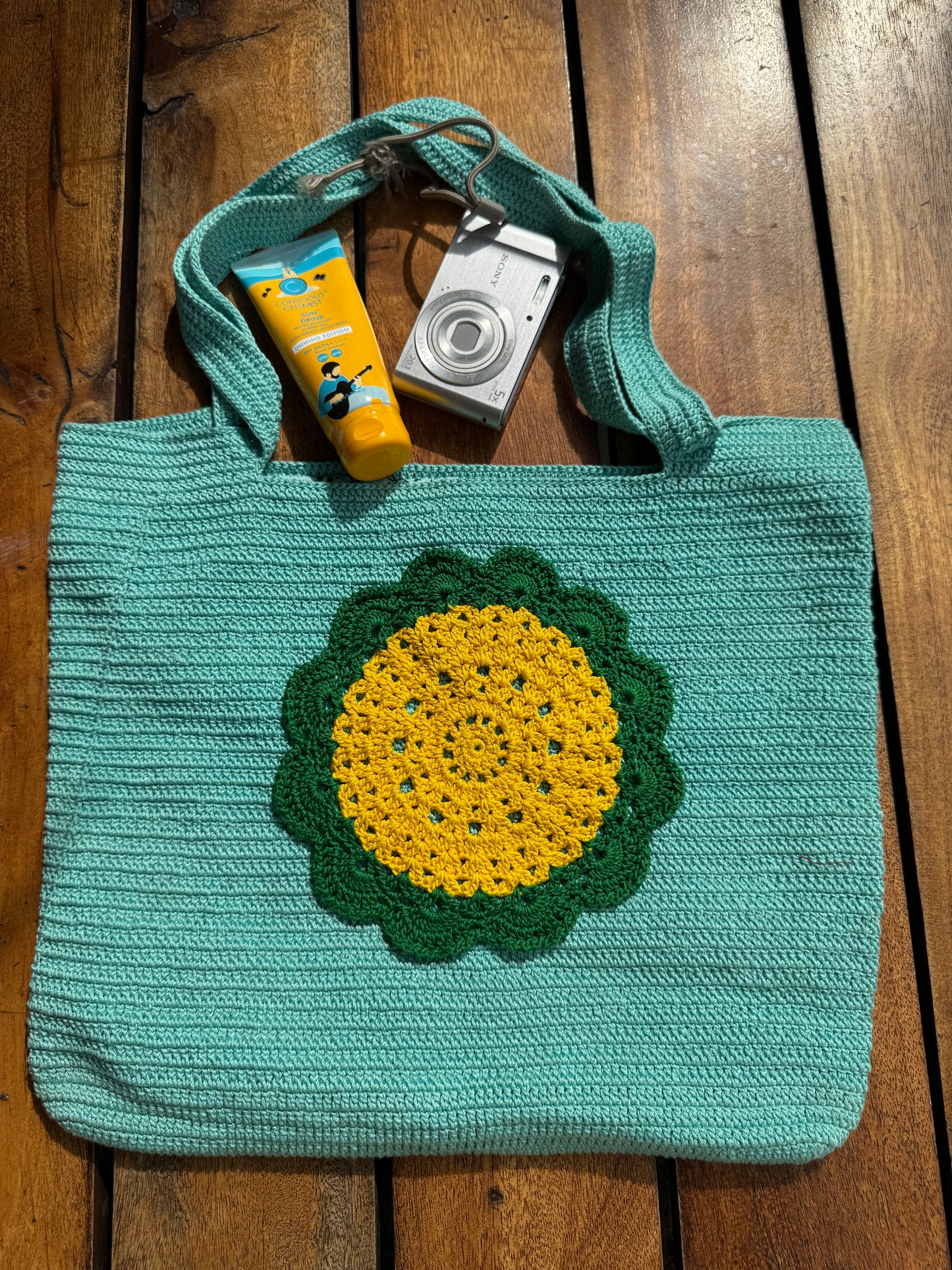 Handmade Crochet Tote Bag – Multicolor Double-Sided Design (Medium)