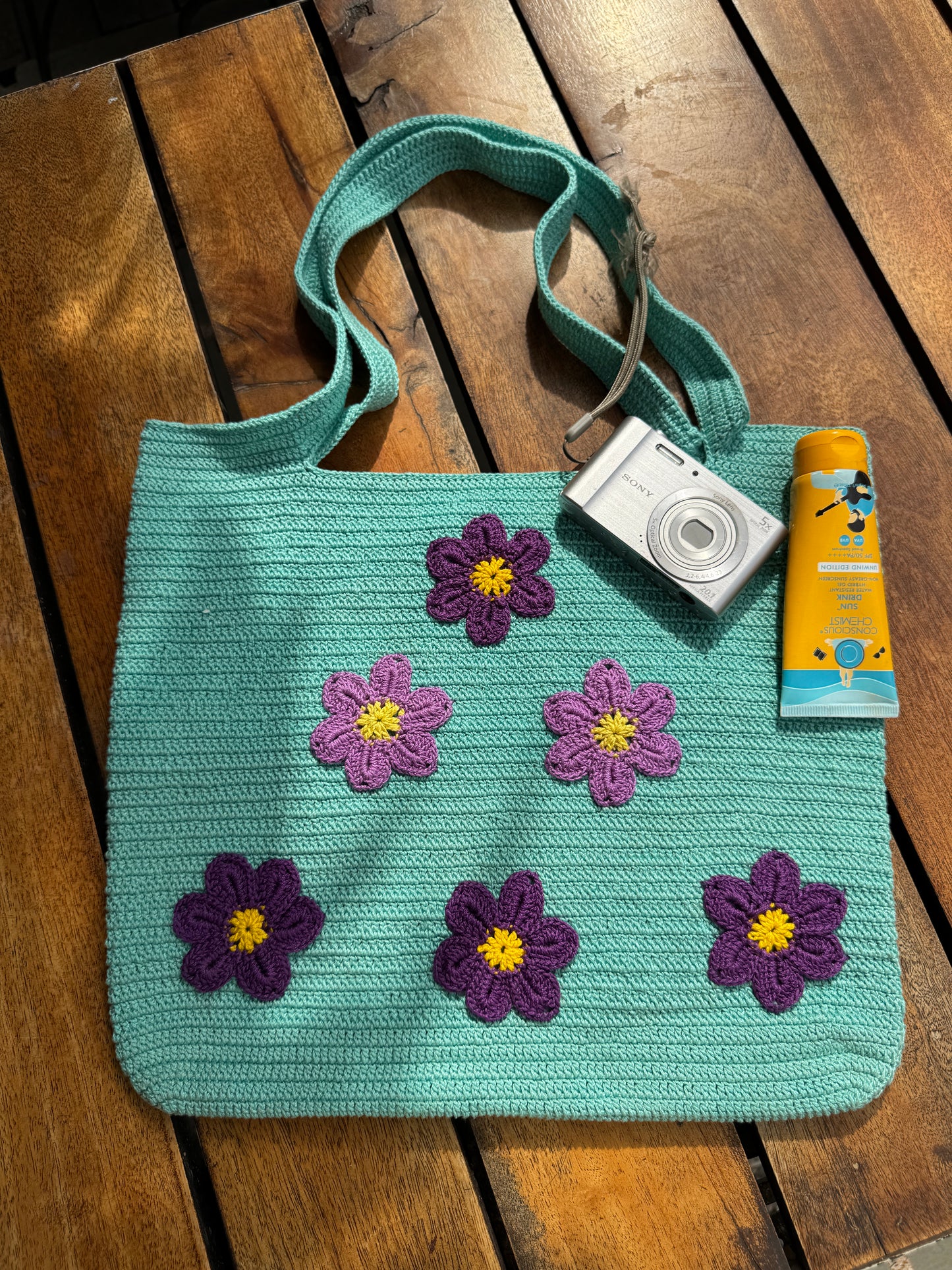 Handmade Crochet Tote Bag – Multicolor Double-Sided Design (Medium)