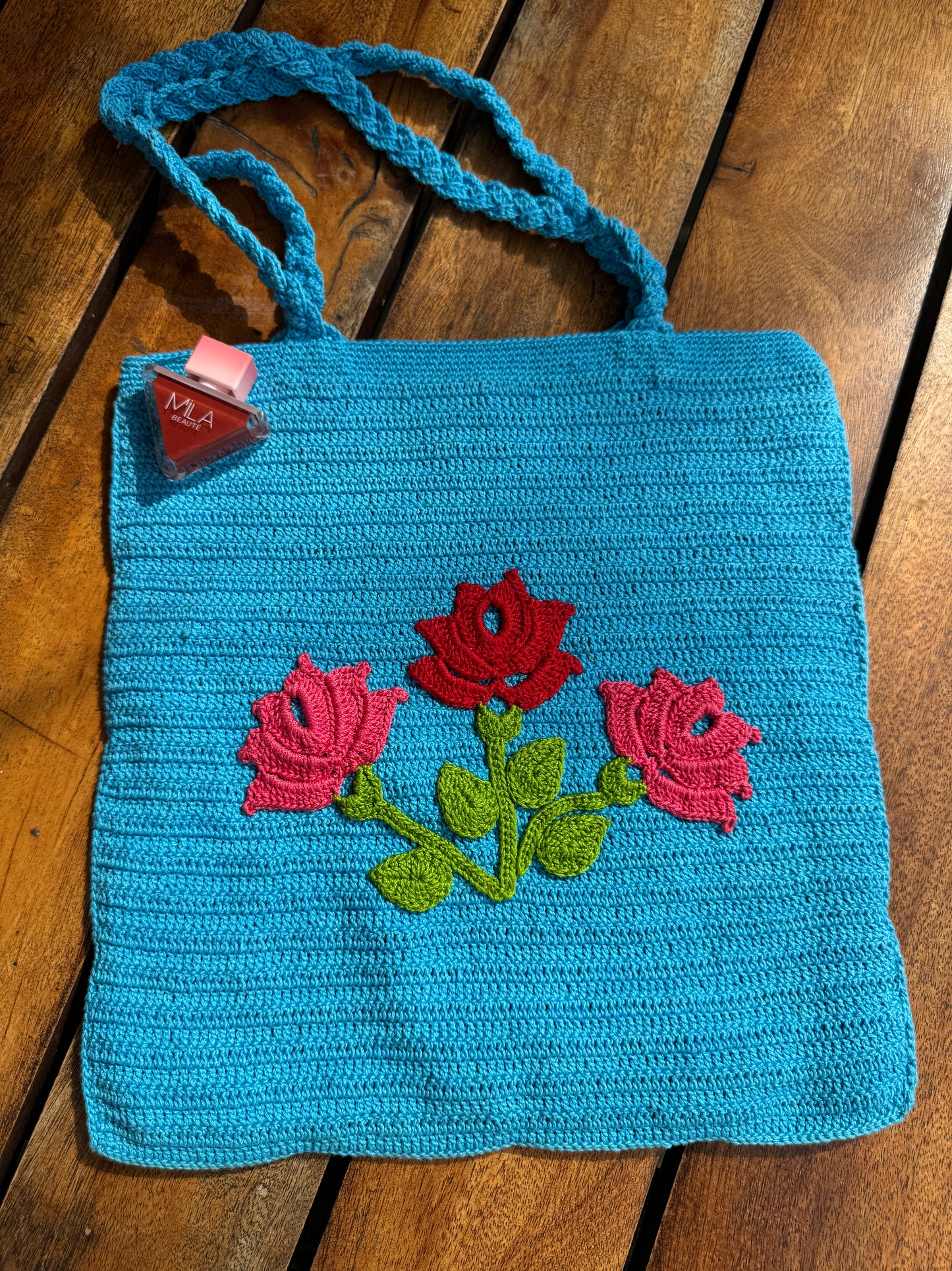Handmade Crochet Tote Bag – Multicolor Double-Sided Design (Medium)