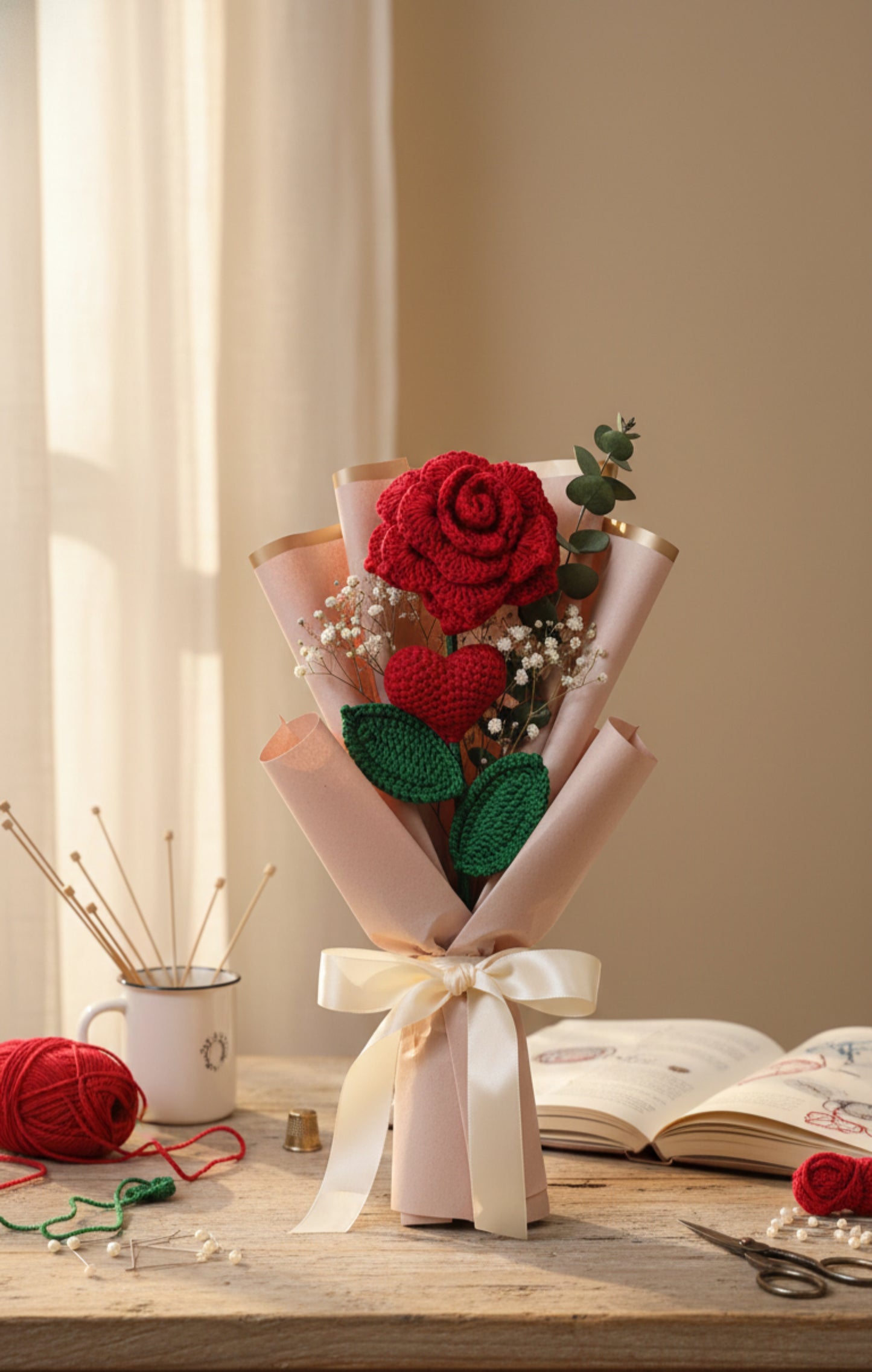 Crochet Rose Bouquet with Heart 🌹❤️